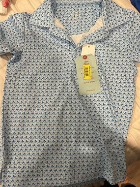 Class Club Blue and White Polo with Shark Print